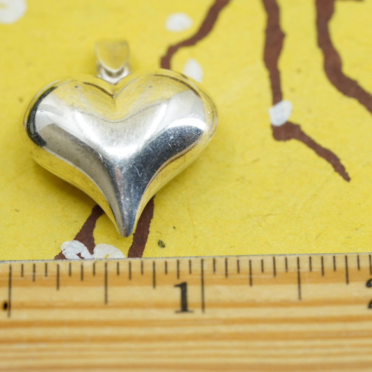 Vintage Sterling silver handmade heart pendant, puffy 925 heart
