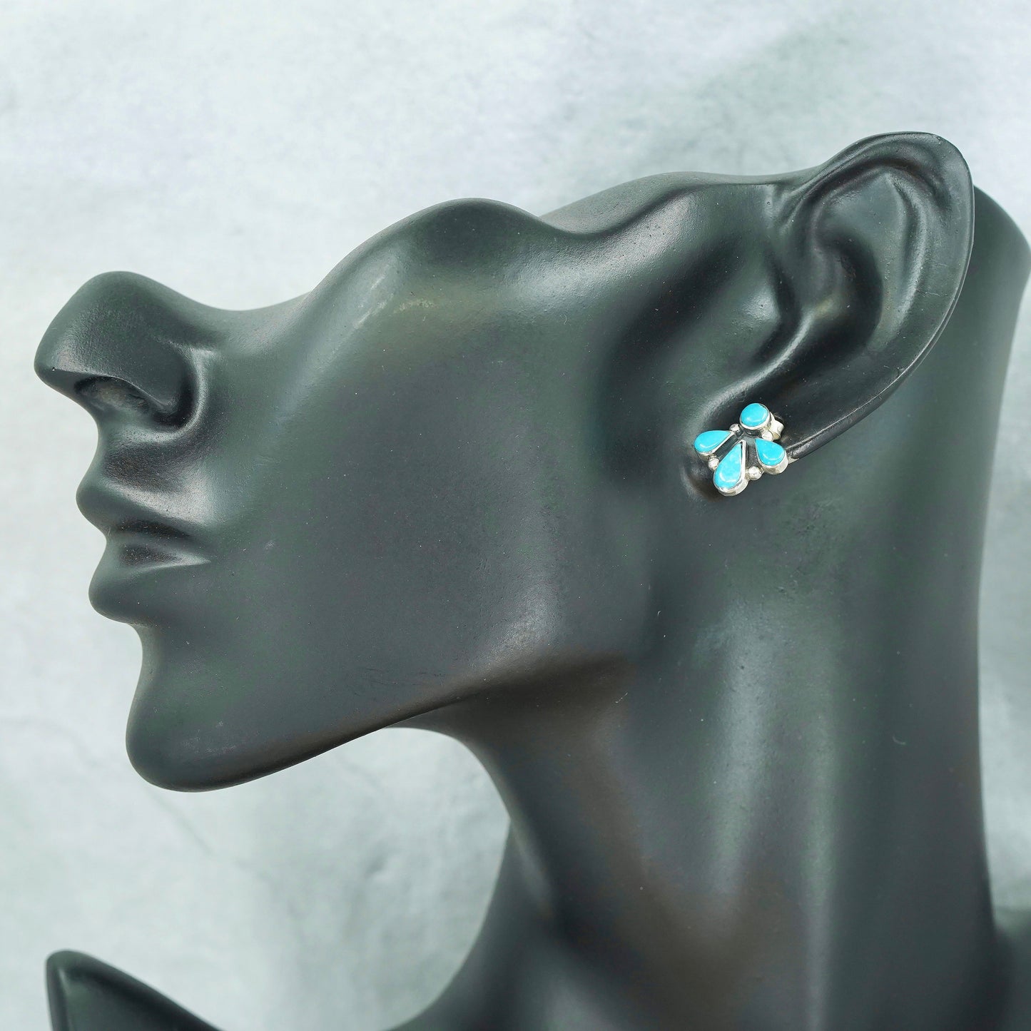 Native American Navajo Sterling 925 silver earrings, teardrop studs turquoise
