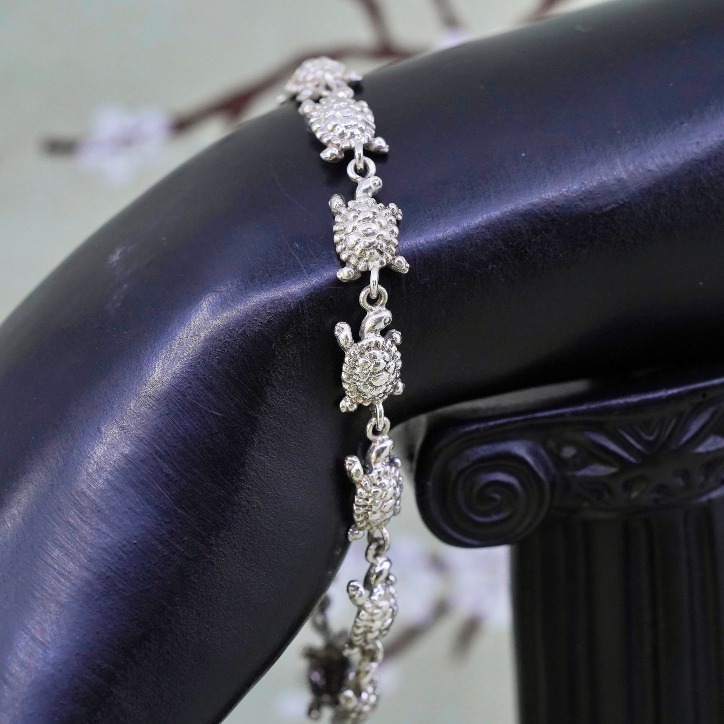 7.25”, Vintage sterling silver handmade bracelet, 925 turtle chain
