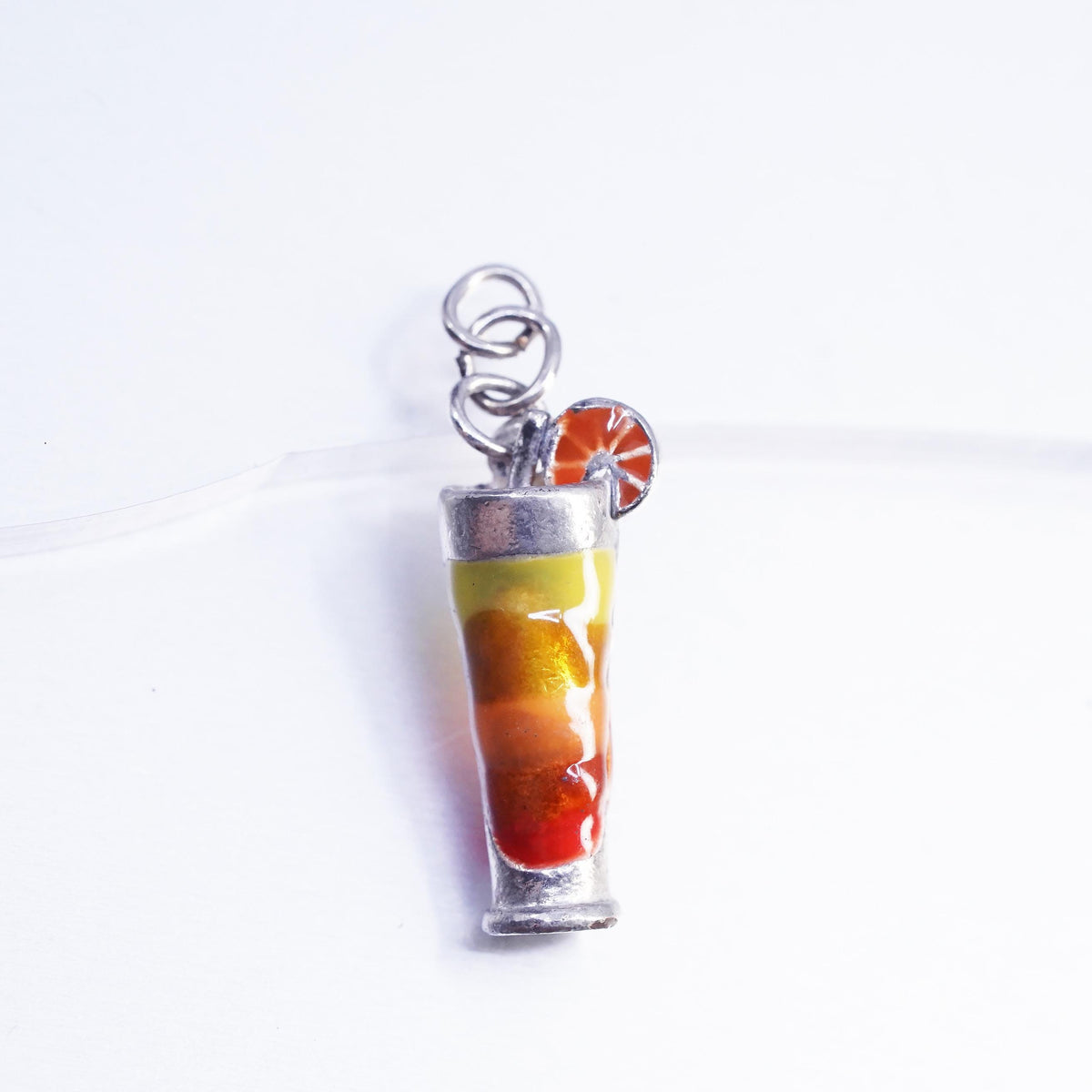 Sterling 925 Silver Enamel Cocktail Drink Charm Highball Glass Beverage Pendant