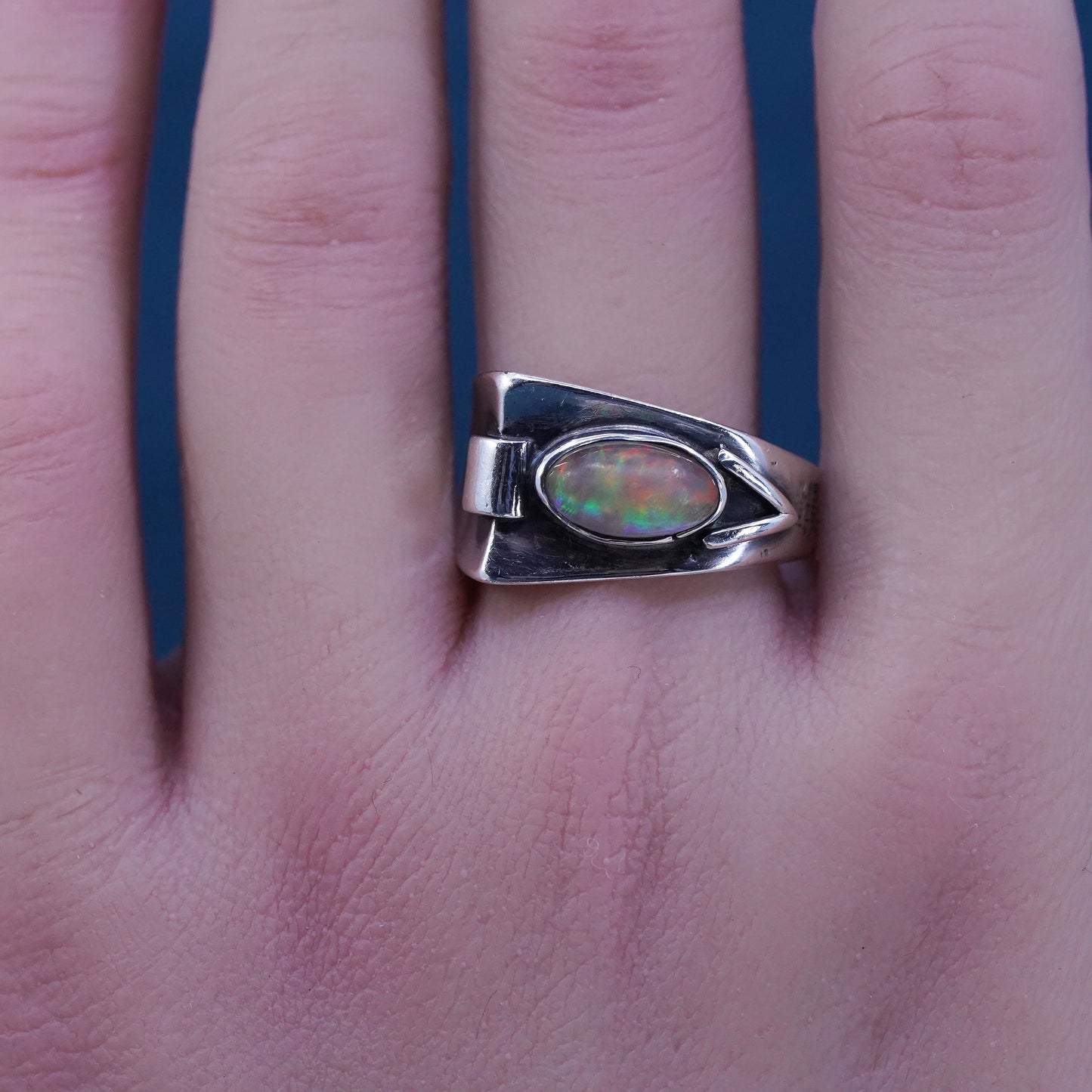 Size 11.75, Native American sterling 925 silver handmade ring with fire opal