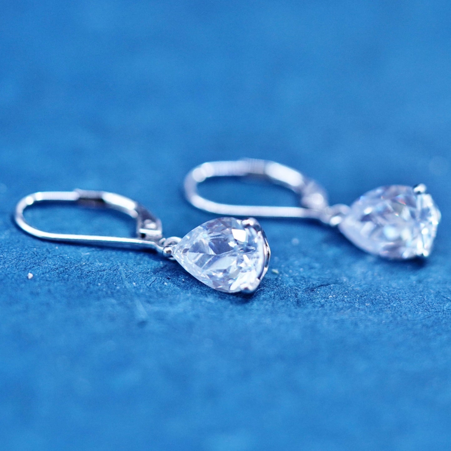 Vintage sterling silver earrings, solid 925 silver with teardrop cz dangles