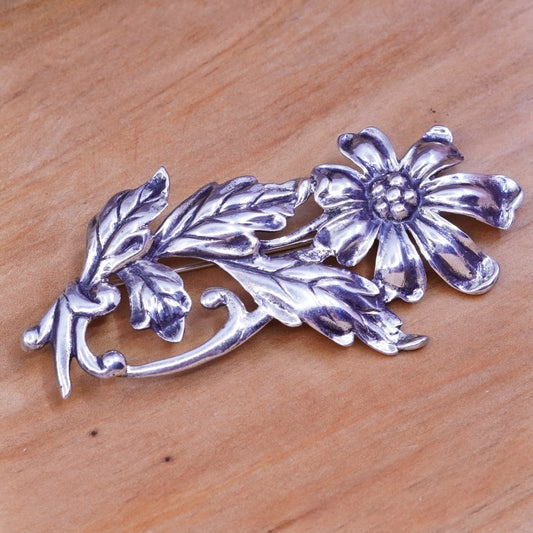 Vintage handmade sterling 925 silver flower brooch