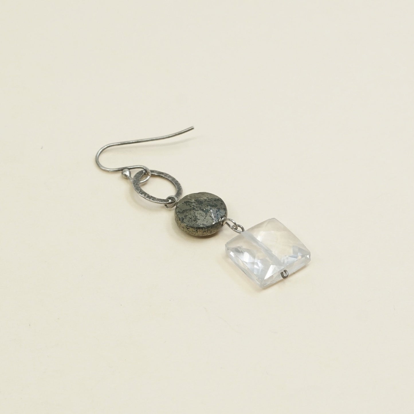 vtg sterling silver handmade earrings, 925 with cushion cut clear crystal