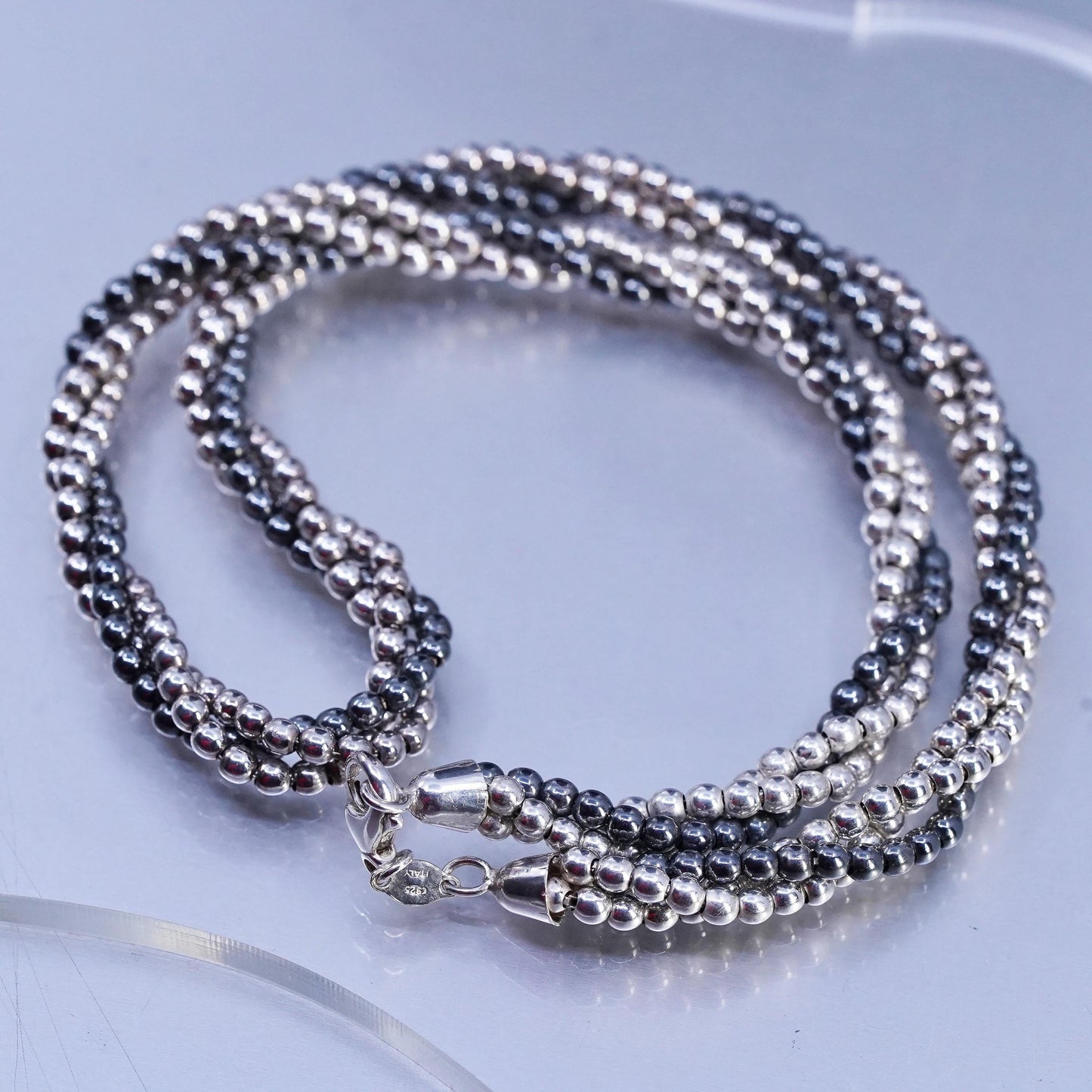 18", vintage Italian two tone Sterling 925 silver bead multi strands necklace