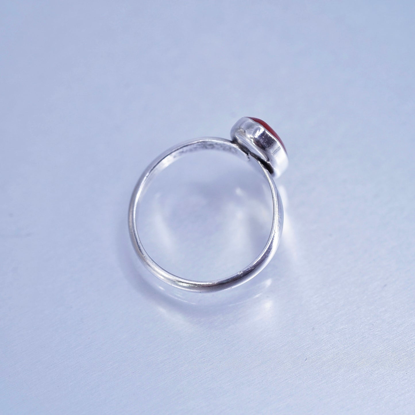 Size 6.25, southwestern Sterling 925 silver handmade band ring with oval coral