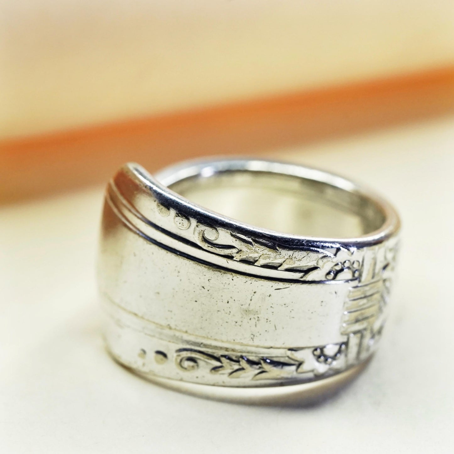Size 8, vintage Sterling silver handmade spoon ring, 925 textured band