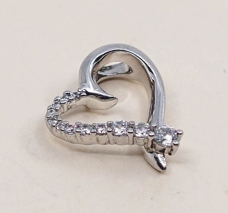 VTG sterling silver pendant, 925 silver heart pendant with crystal