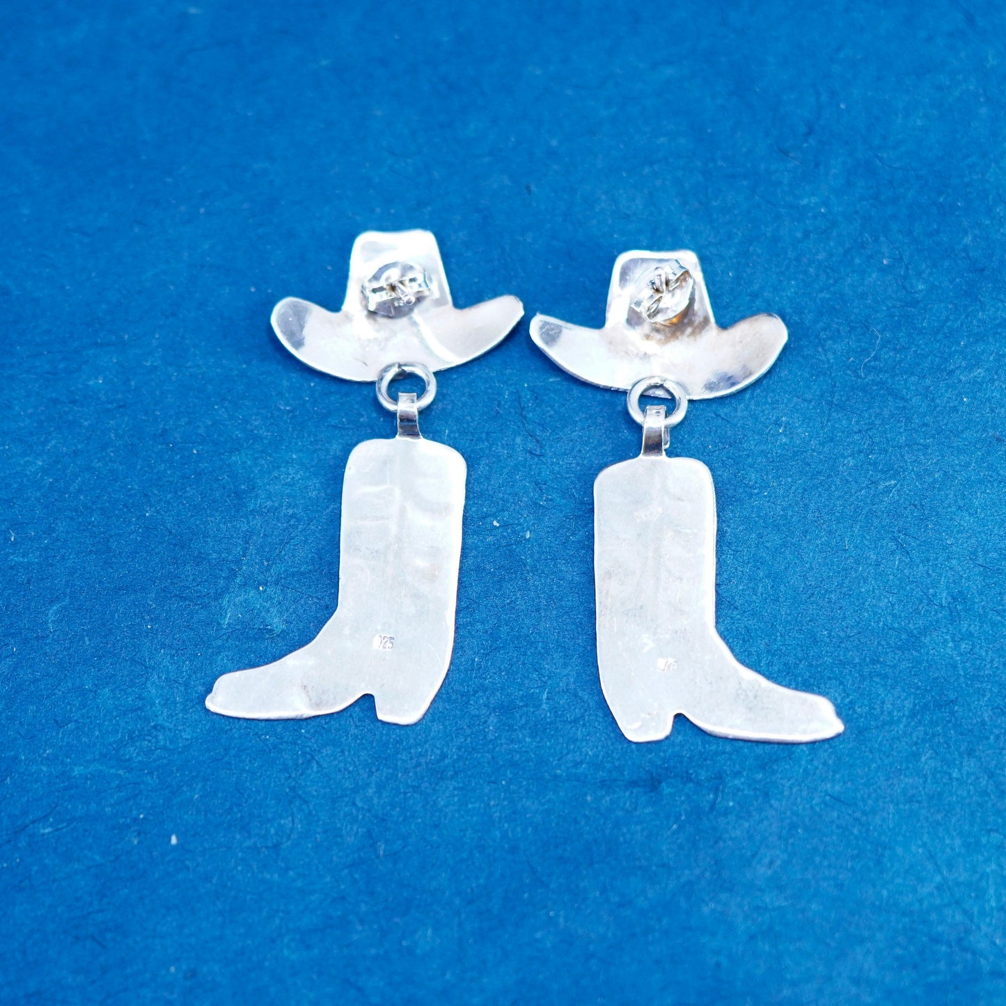 Native American sterling silver handmade earrings, 925 hat and boots drops