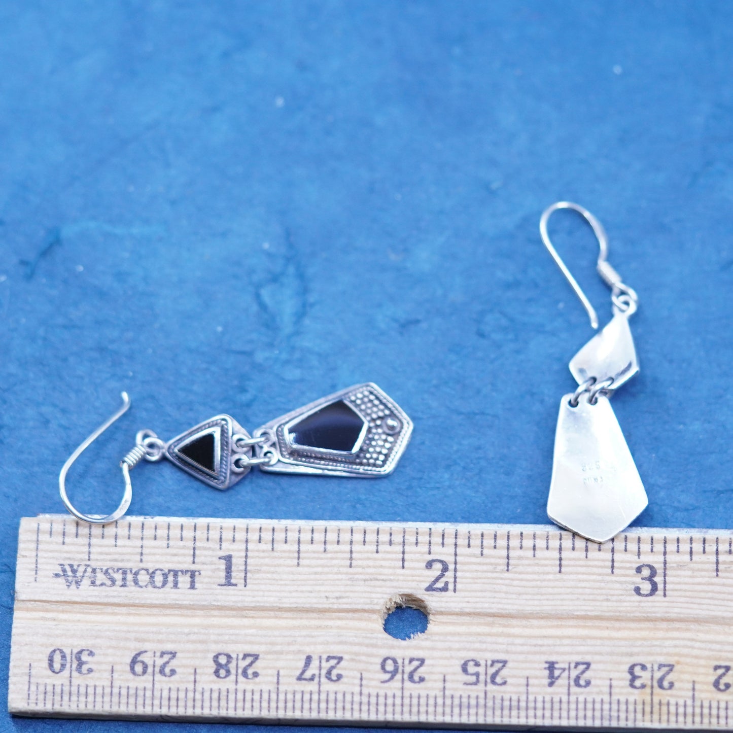 Vintage Boma sterling silver 925 handmade earrings with obsidian beads details