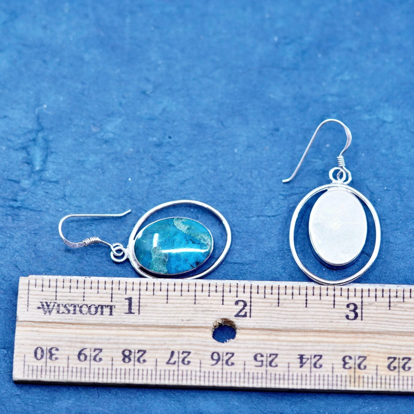 Vintage Sterling 925 silver handmade earrings with oval turquoise