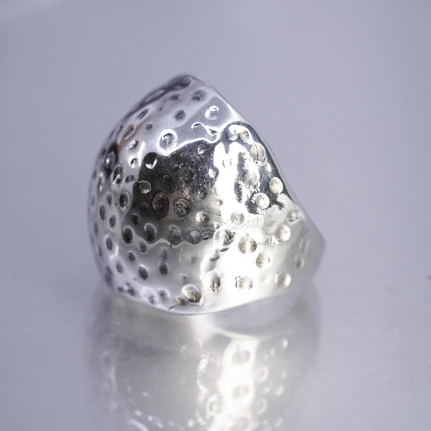 Size 7, Vintage puffy Sterling 925 Silver Beaded Dot Dome Band Ring