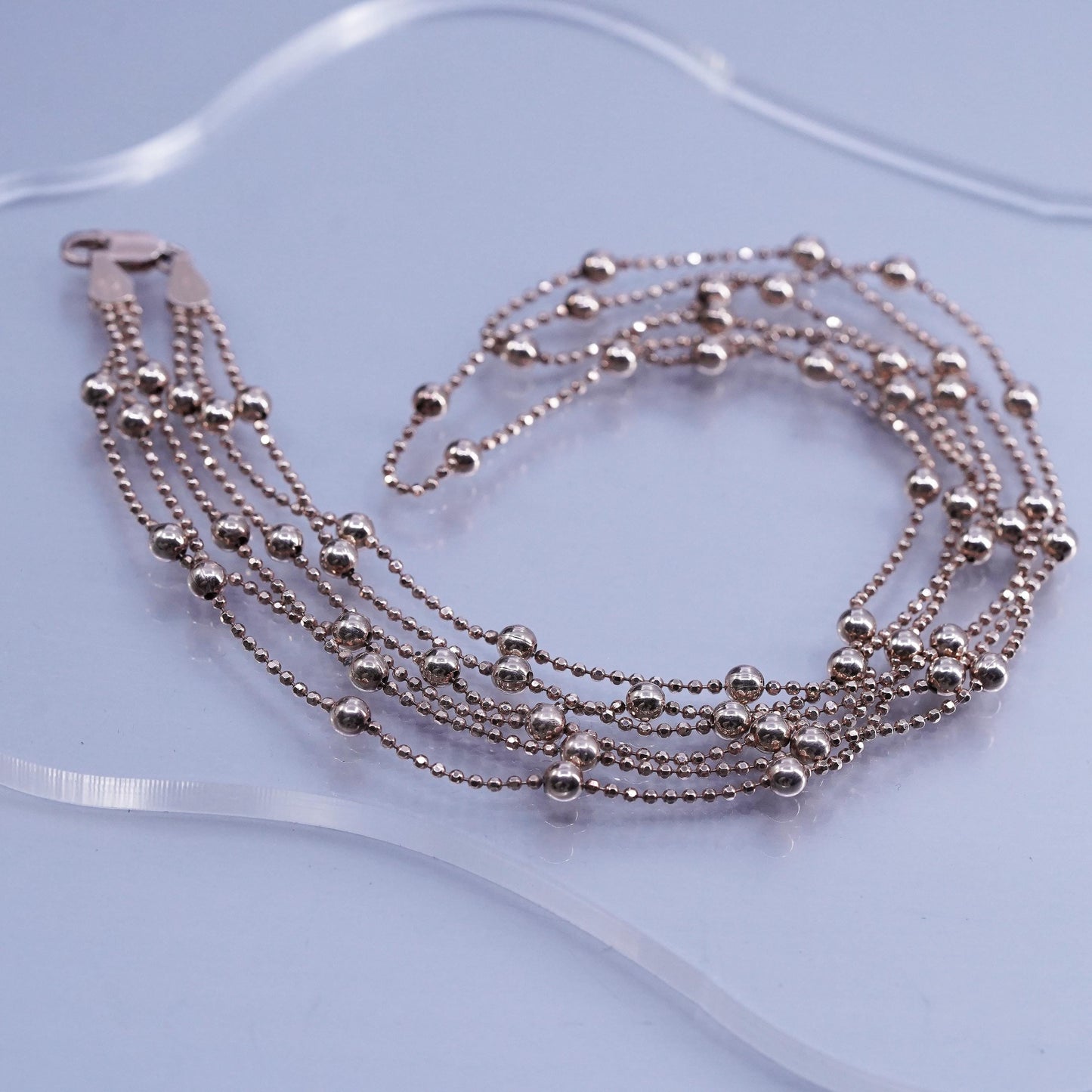 18”, vermeil rose gold Sterling 925 silver bead chains, multi strands necklace