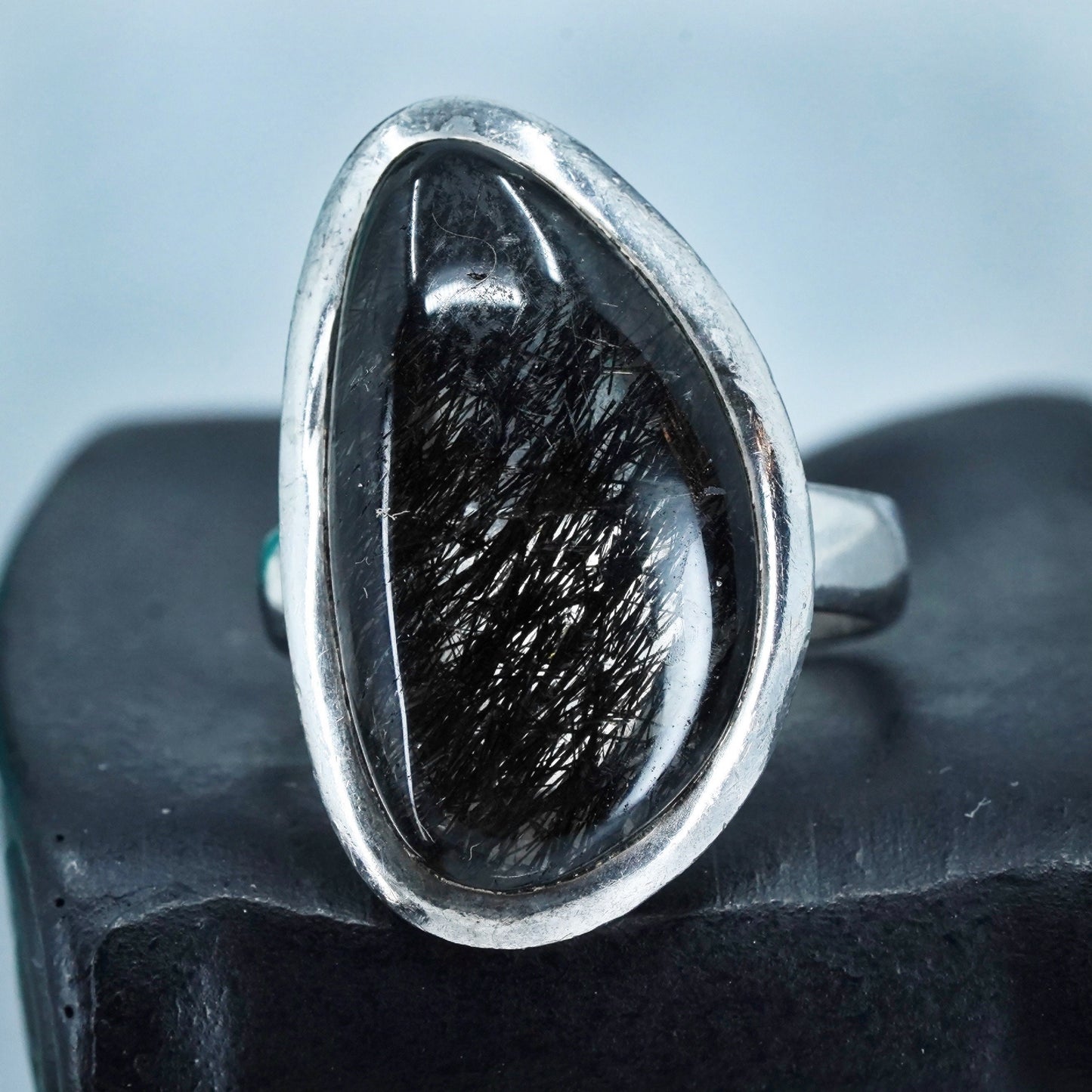 Size 9, vintage Sterling 925 silver handmade ring with Tourmalated Quartz