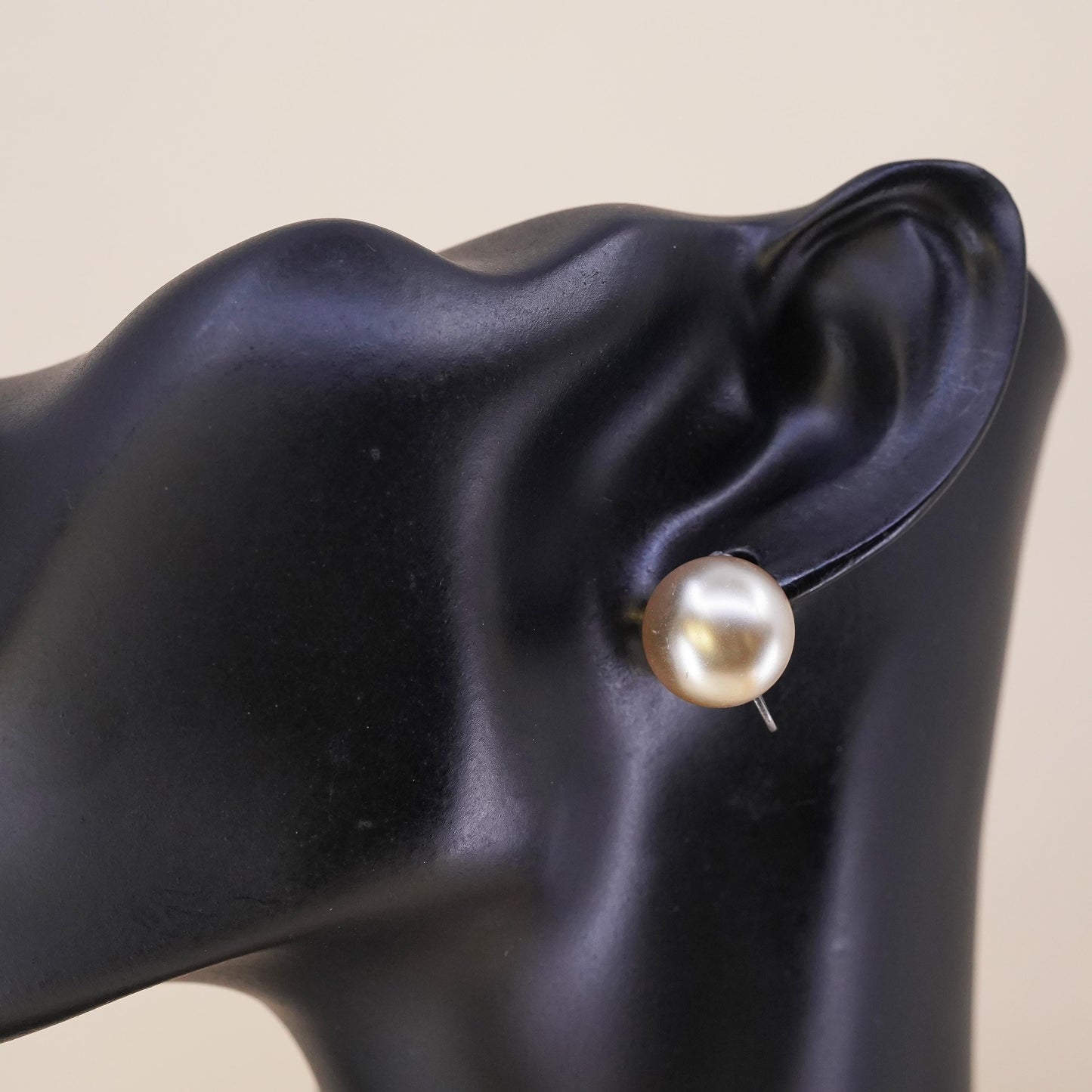 Vintage sterling silver handmade single earring, 925 screw back with faux pearl