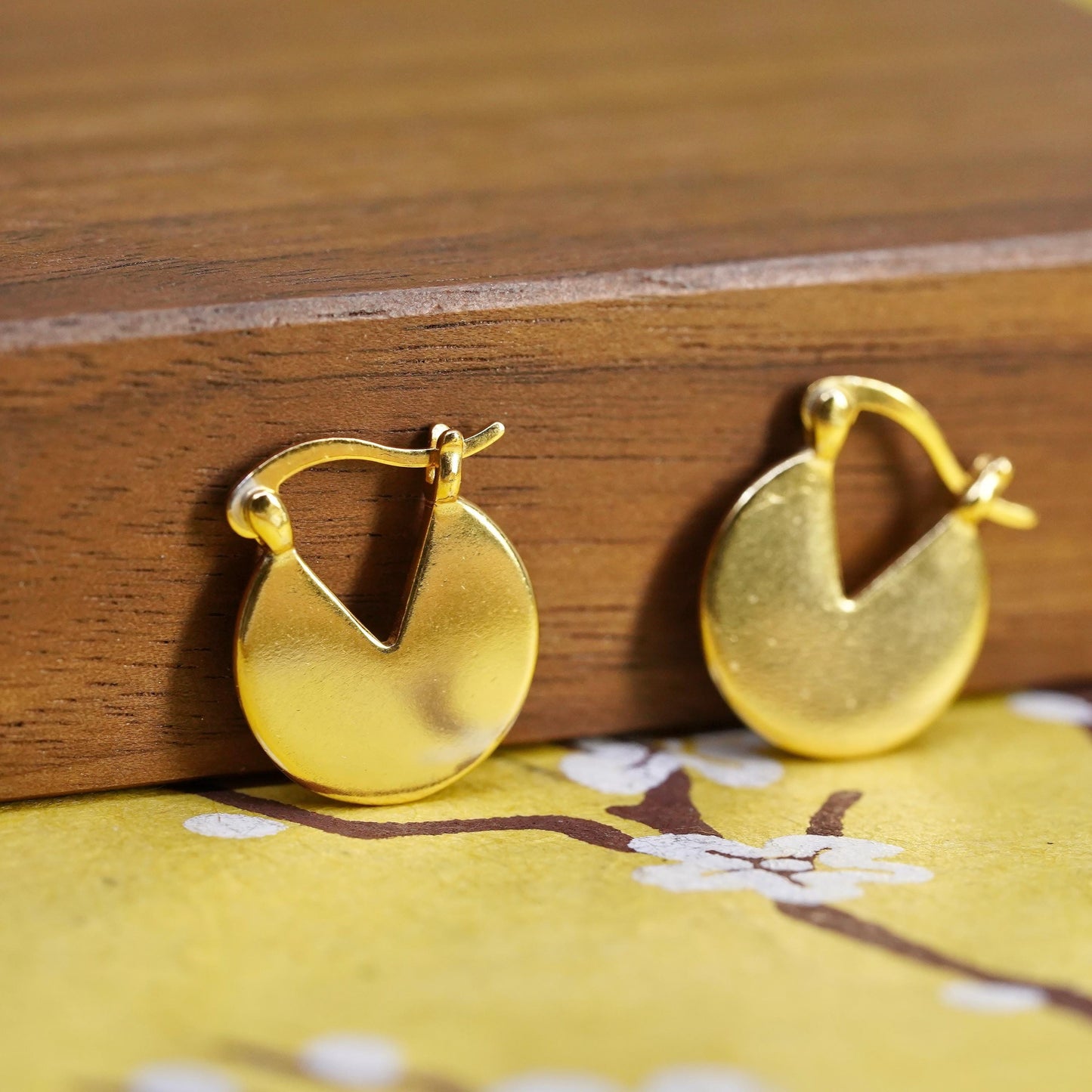 0.5", Vintage vermeil gold plated Sterling silver earrings, 925 pac Man hoops