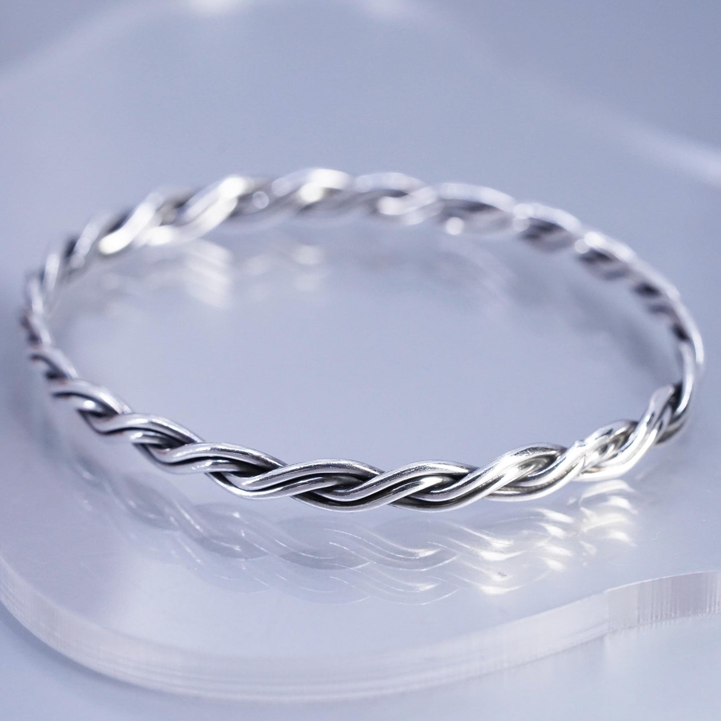 8”, VTG Sterling 925 silver handmade bracelet, wide woven braided cable bangle