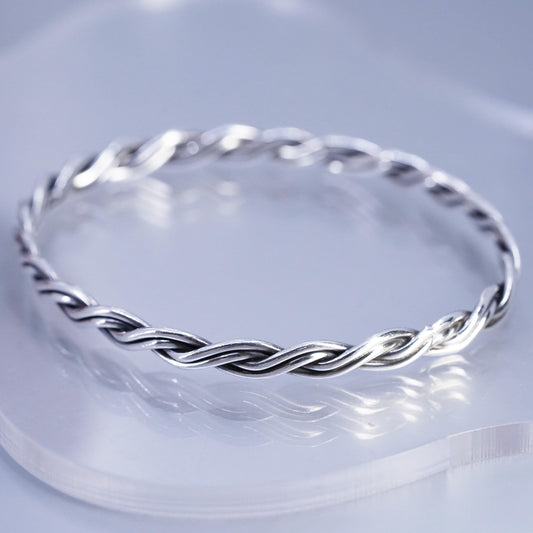 8”, VTG Sterling 925 silver handmade bracelet, wide woven braided cable bangle