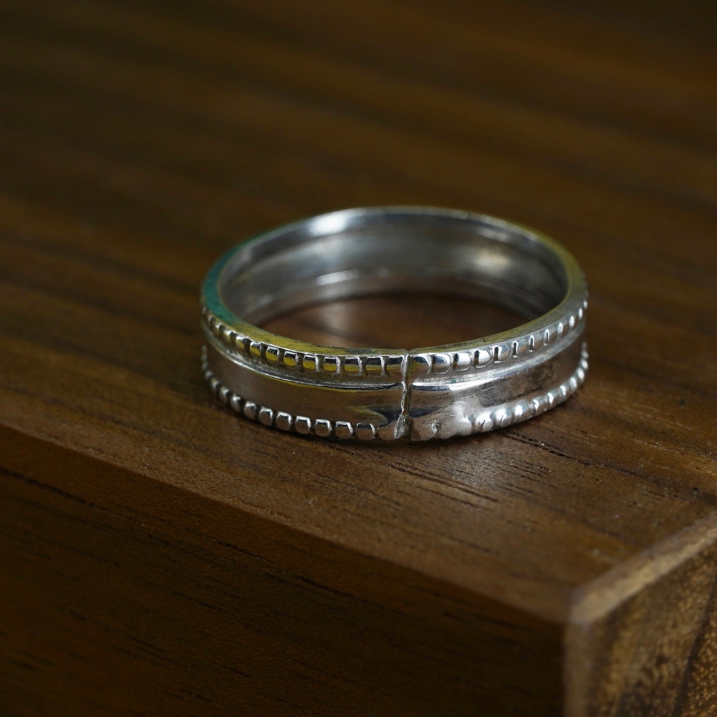 Size 7, vintage Sterling silver handmade ring, 925 beaded band, silver tested
