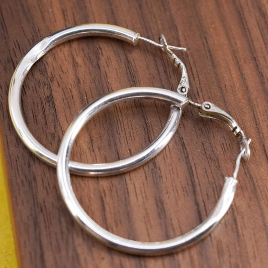 1.5”, (Dented) Sterling silver handmade hoop earrings, 925 huggie