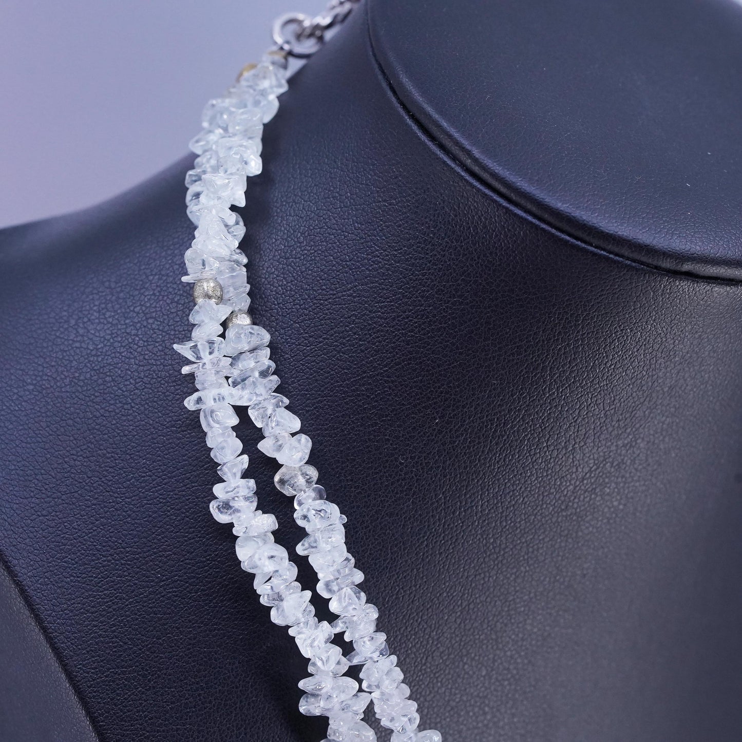 16", southwestern Sterling 925 silver double strands necklace chalcedony beads