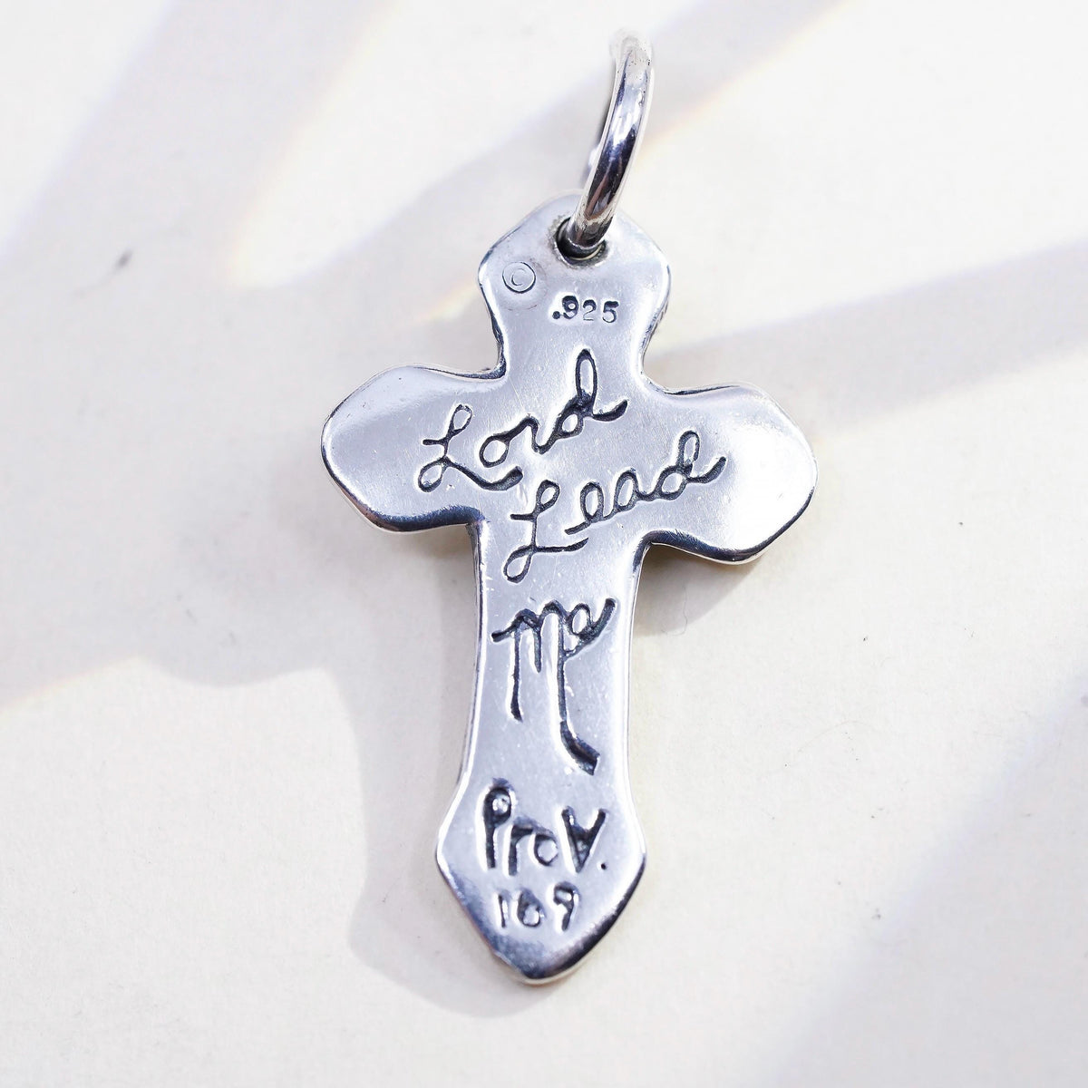 Sterling Silver Lord Lead Me Cross Pendant, Religious 925 Christian Cross Charm