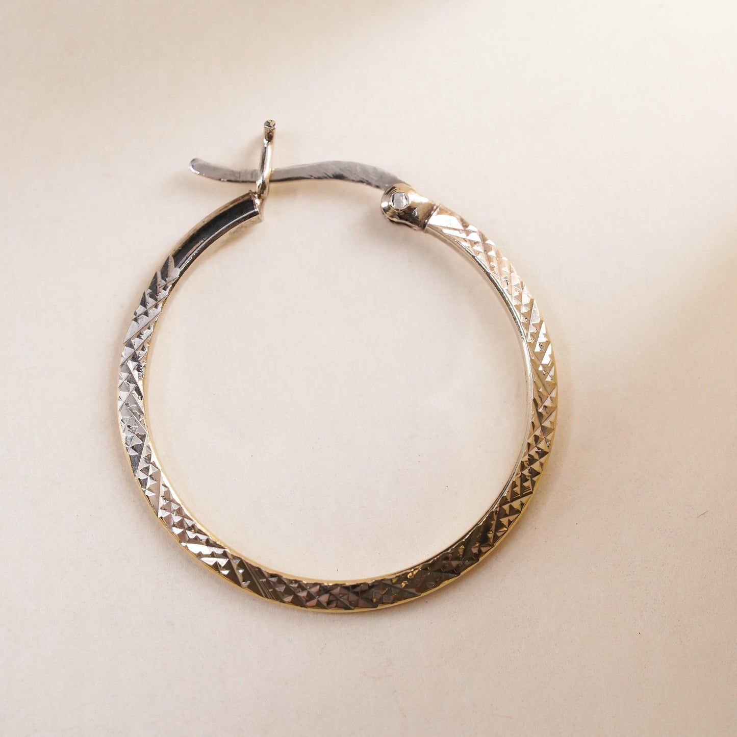 0.75", Vintage vermeil yellow gold over sterling silver single earring, hoop