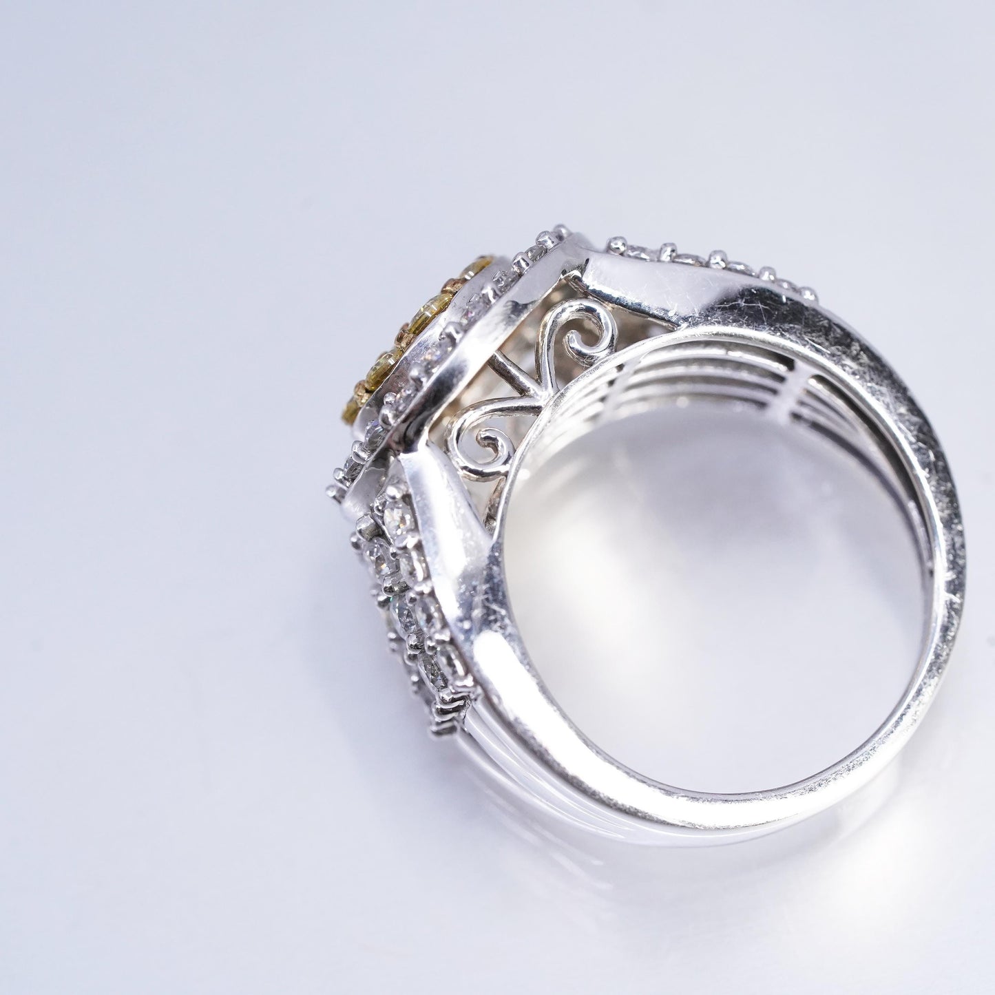 Size 9.25, vintage SJD Sterling 925 silver statement ring with cluster citrine