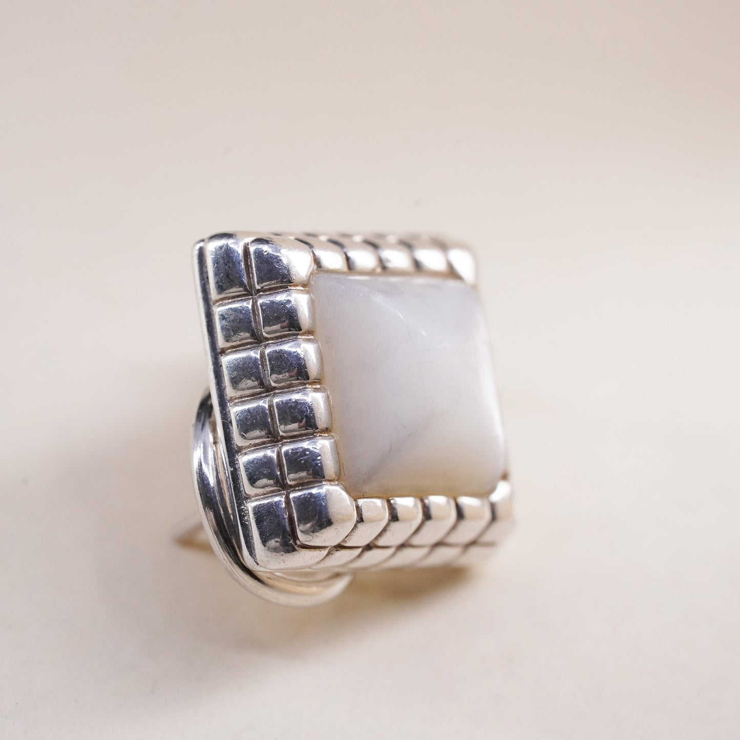 Vintage sterling 925 silver handmade single earring with square mother of pearl