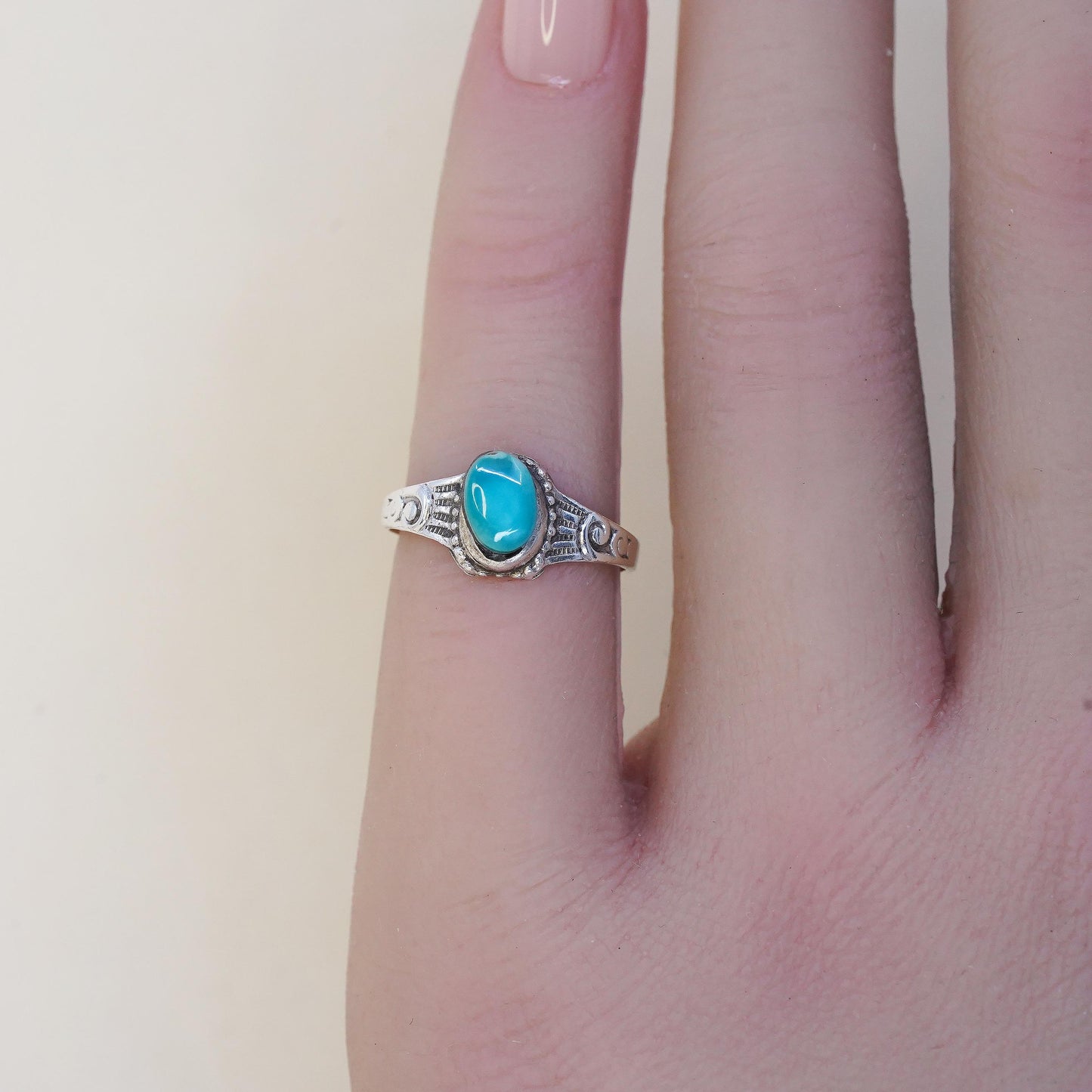 Size 2.75, Native American southwestern sterling silver ring, 925 turquoise