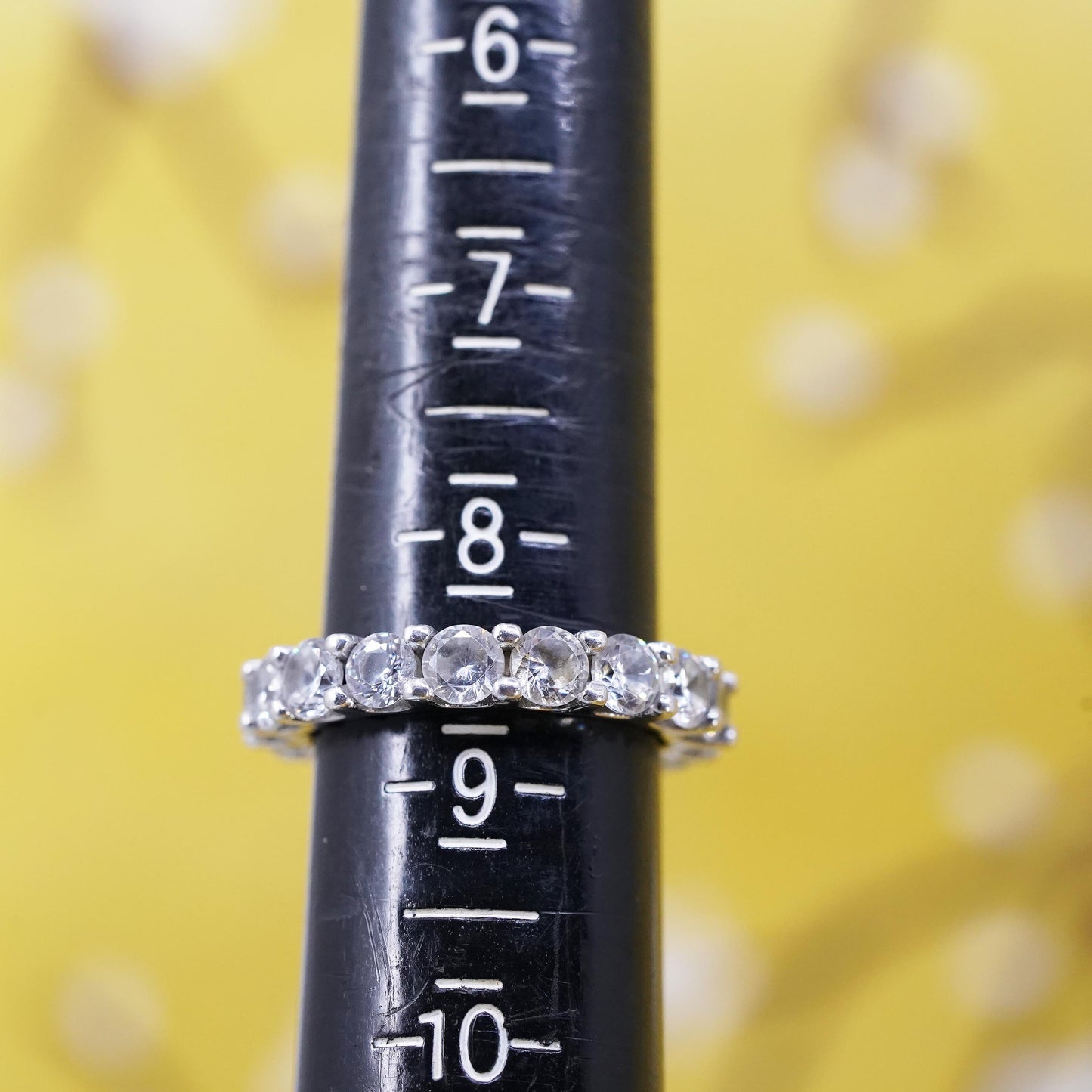 Size 8.5, vintage Sterling 925 silver anniversary engagement ring cluster cz