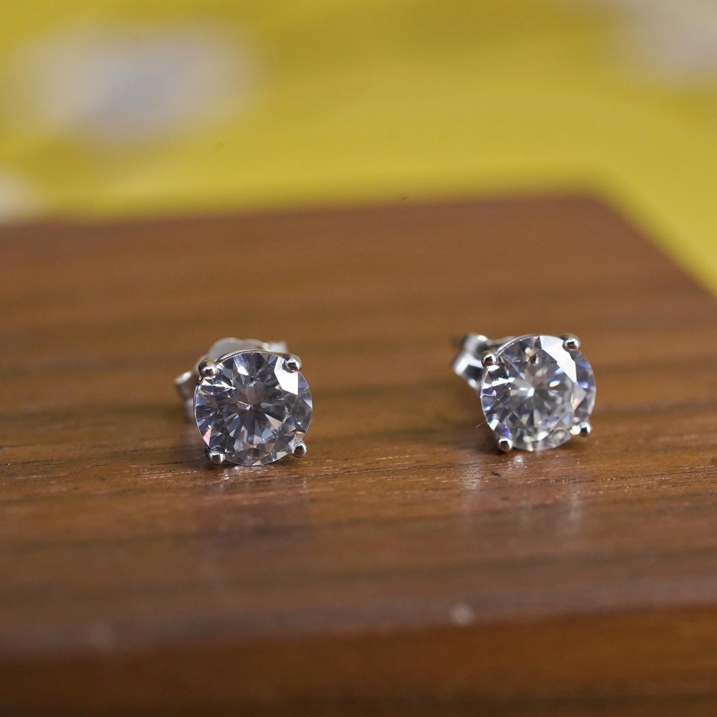 6mm, vintage Sterling silver clear round crystal studs, cz earrings