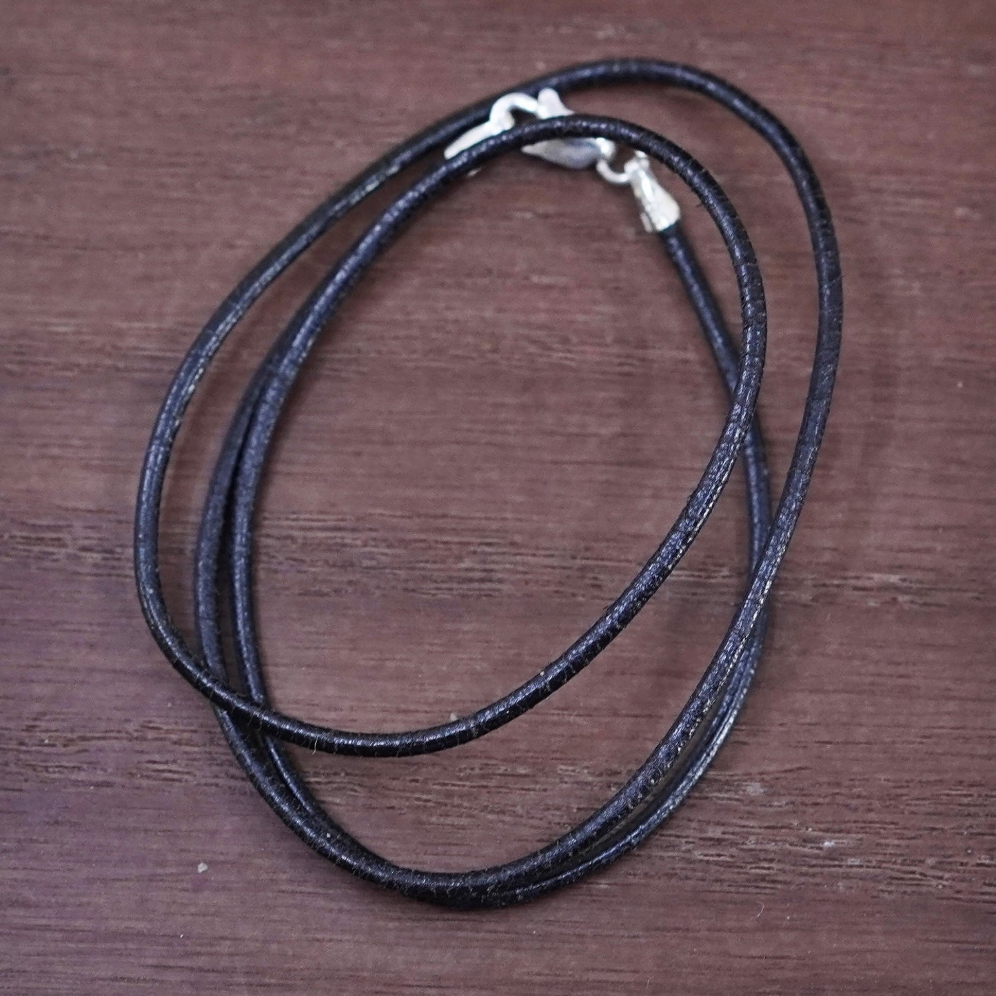 16”, handmade necklace, brown leather thread choker with sterling silver clasp