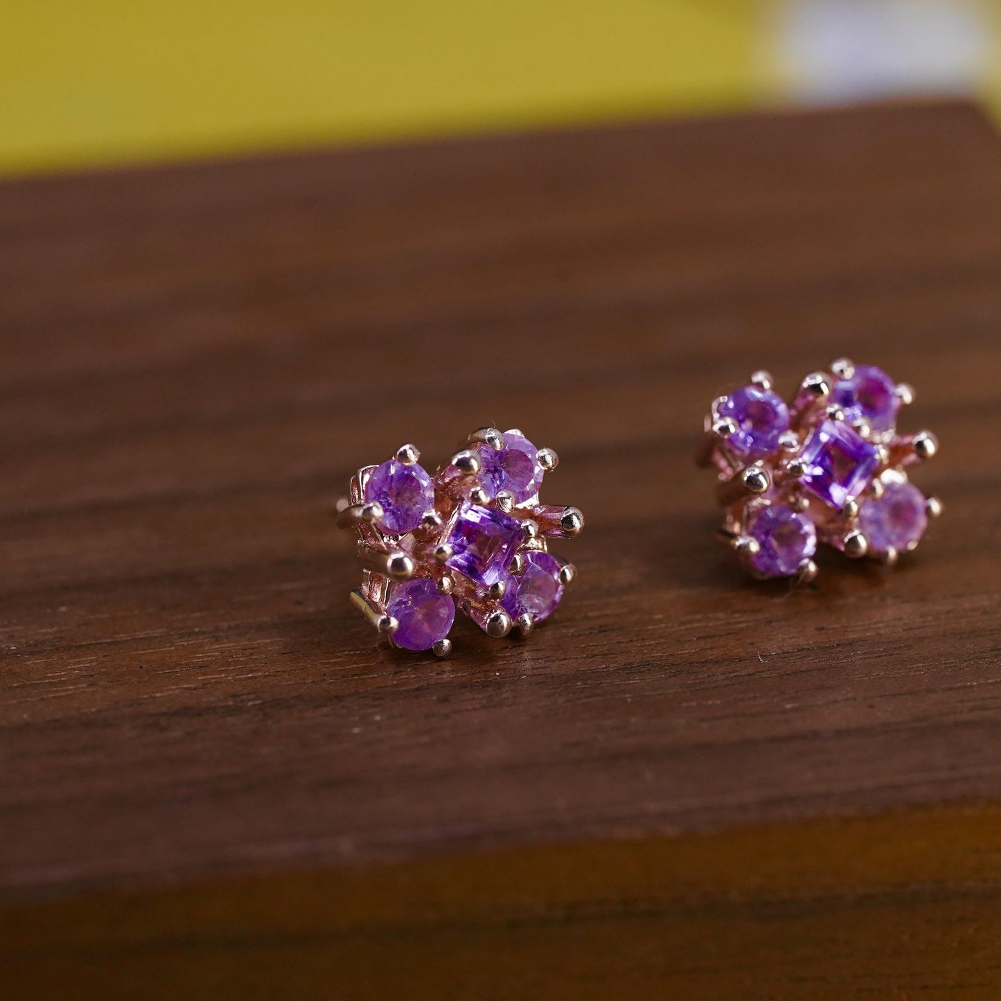 Vintage rose gold over Sterling 925 silver cluster pink Cz studs, earrings