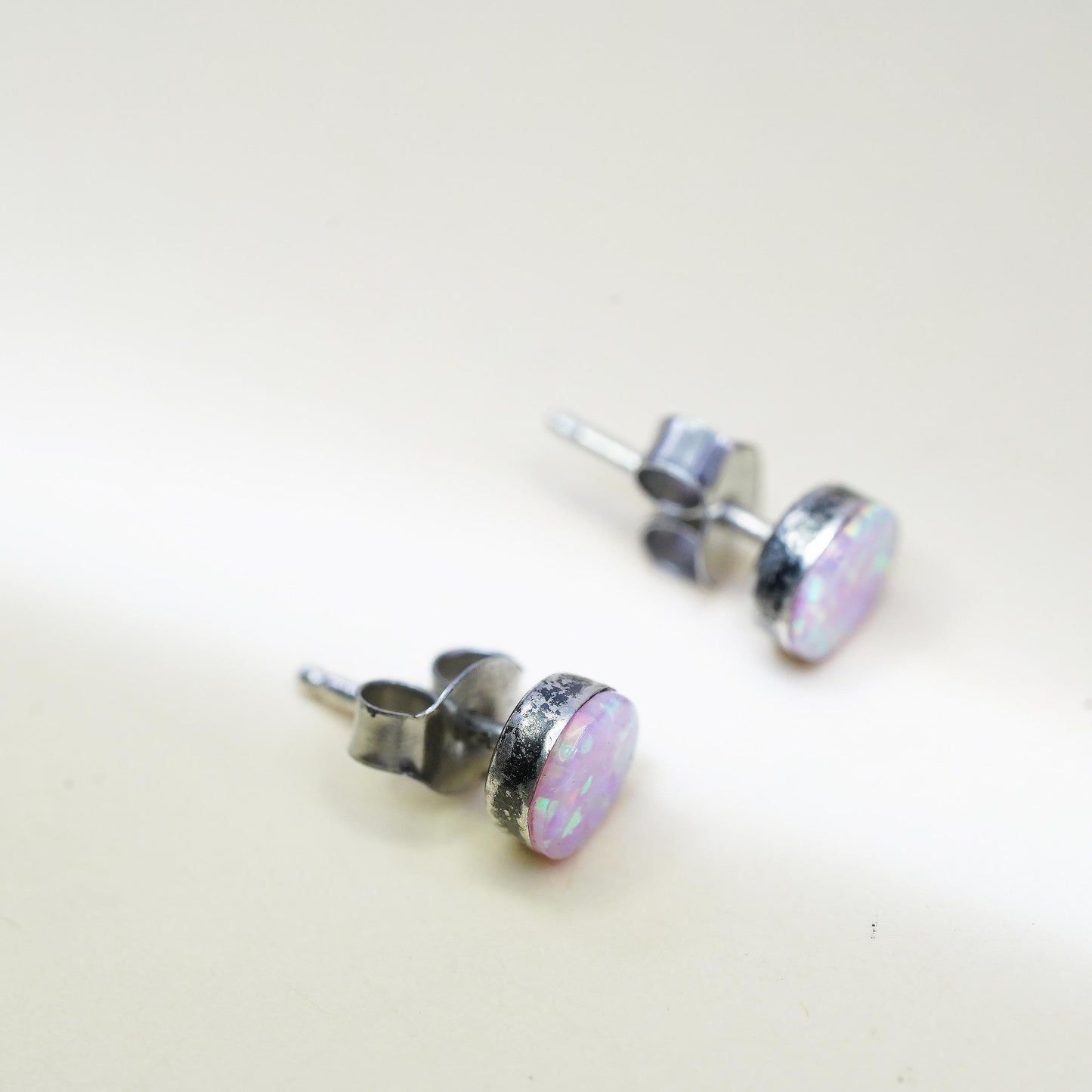 Vintage sterling silver handmade earrings, 925 studs with fire opal