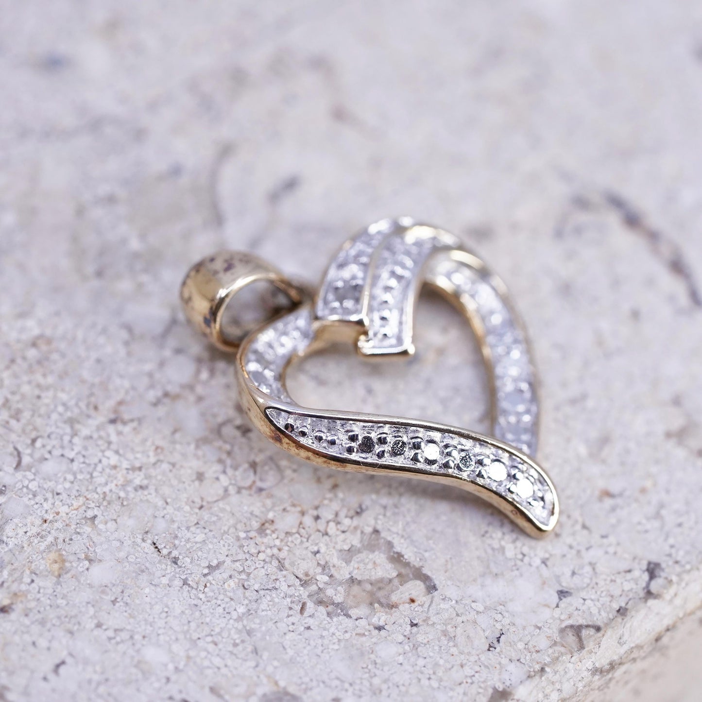 vermeil gold over Sterling silver handmade pendant, 925 heart with diamond