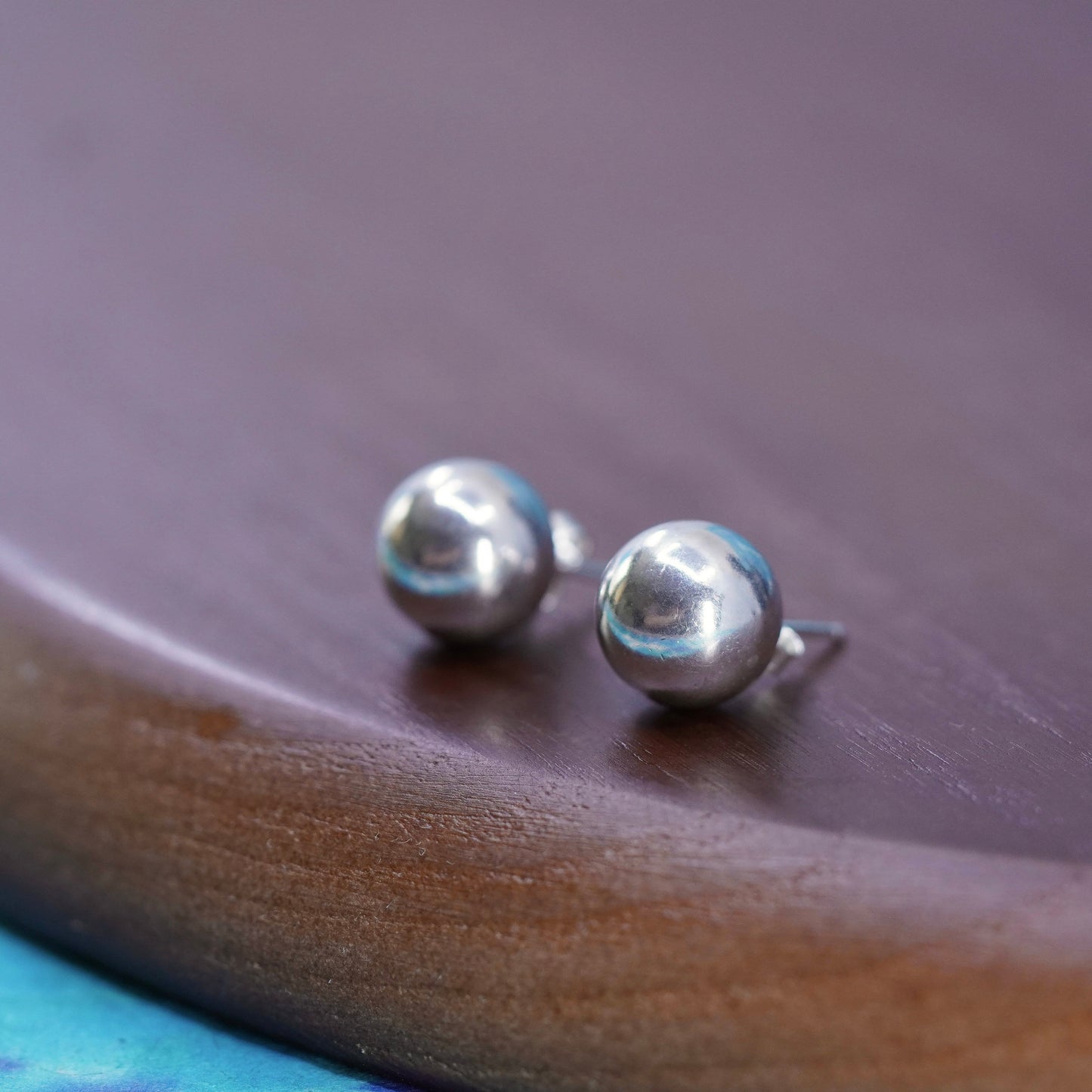 9mm, Vintage Sterling silver beads studs, 925 earrings
