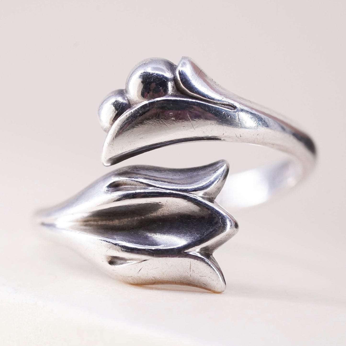 Adjustable, Spanish sterling silver statement ring, 925 tulip flower wrap band