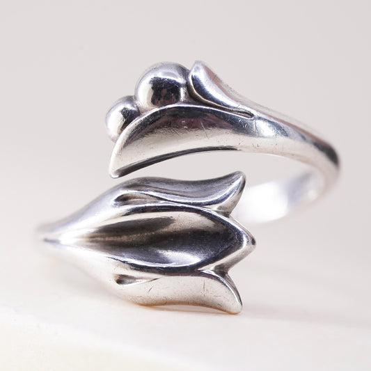 Adjustable, Spanish sterling silver statement ring, 925 tulip flower wrap band