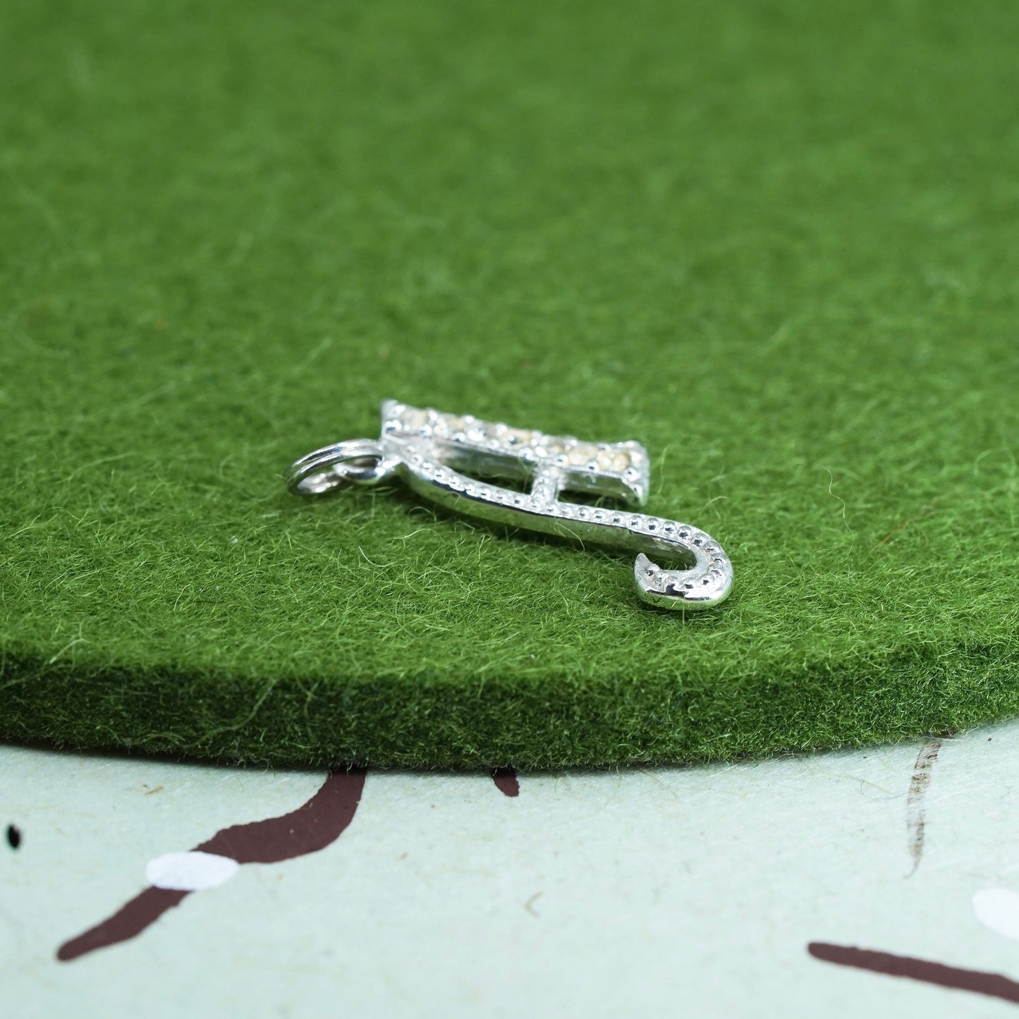 Vintage sterling silver handmade pendant, 925 letter “A” charm with cz