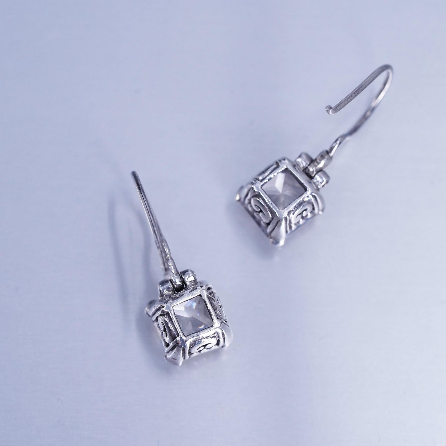 Vintage Israel Sterling 925 silver handmade square earrings with Cz