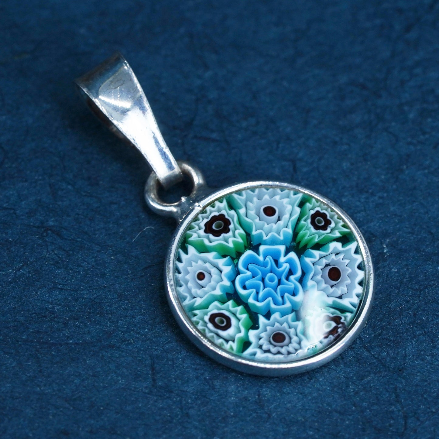 Italian sterling silver tag pendant, 925 with multiciori pendant, murano glass