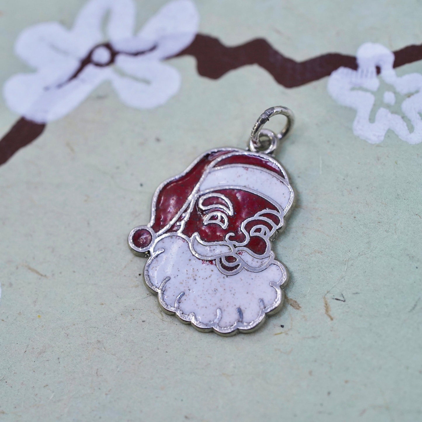 Vintage sterling silver handmade pendant, 925 enamel Christmas Santa charm