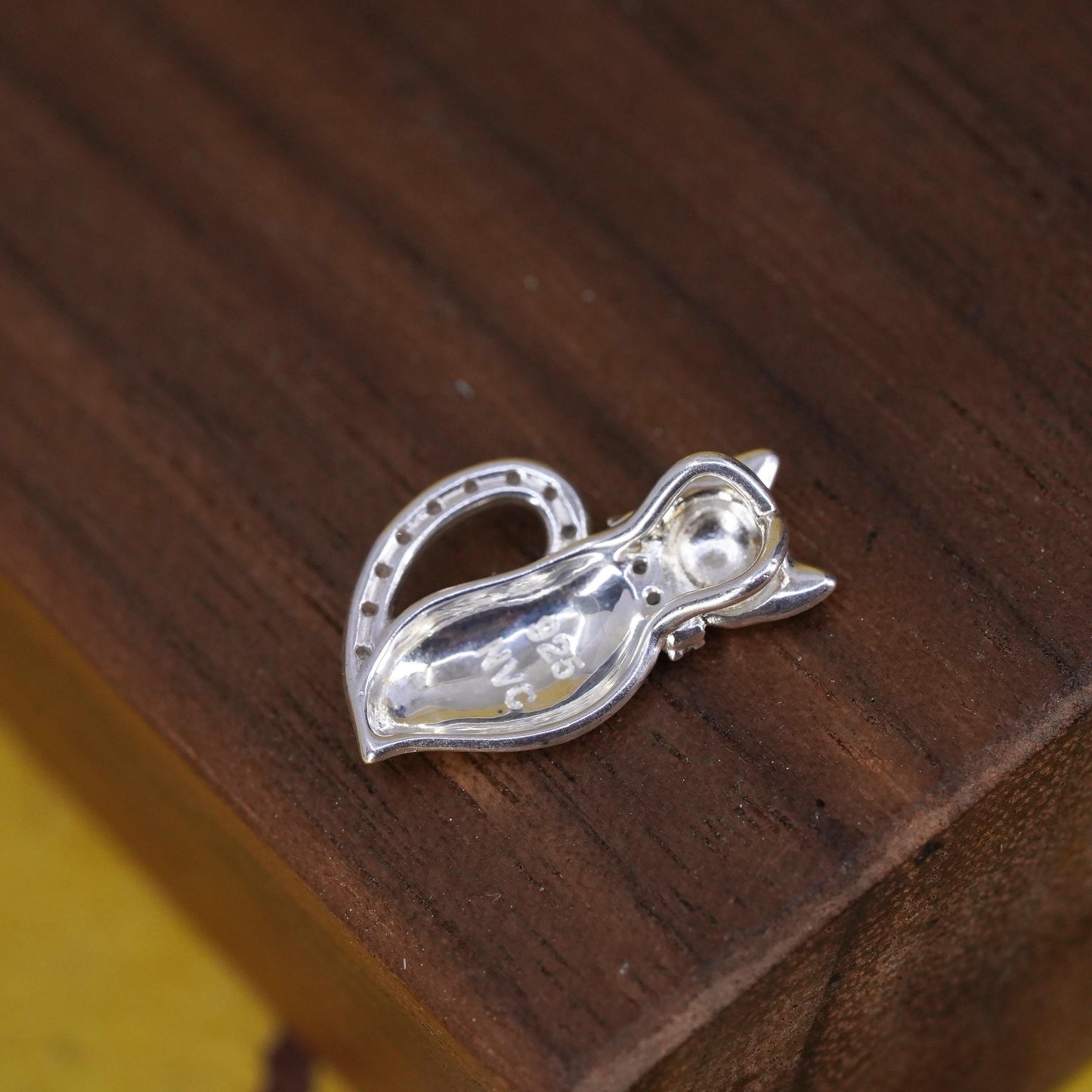 Vintage Sterling silver handmade pendant, 925 cat, kitty charm