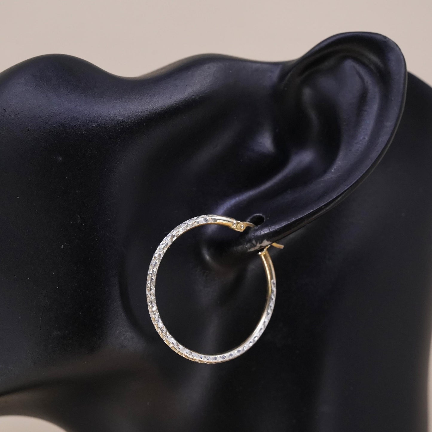 1.25", vermeil yellow gold over sterling silver single earring, textured hoop