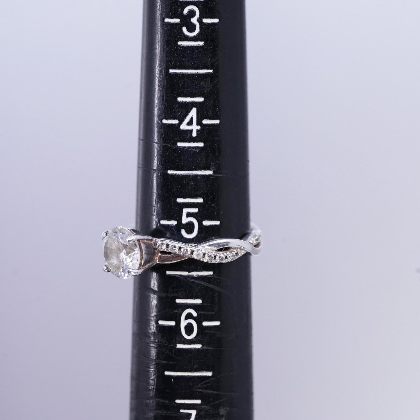 Size 5.25, vintage Sterling 925 silver statement engagement ring w/ cluster Cz