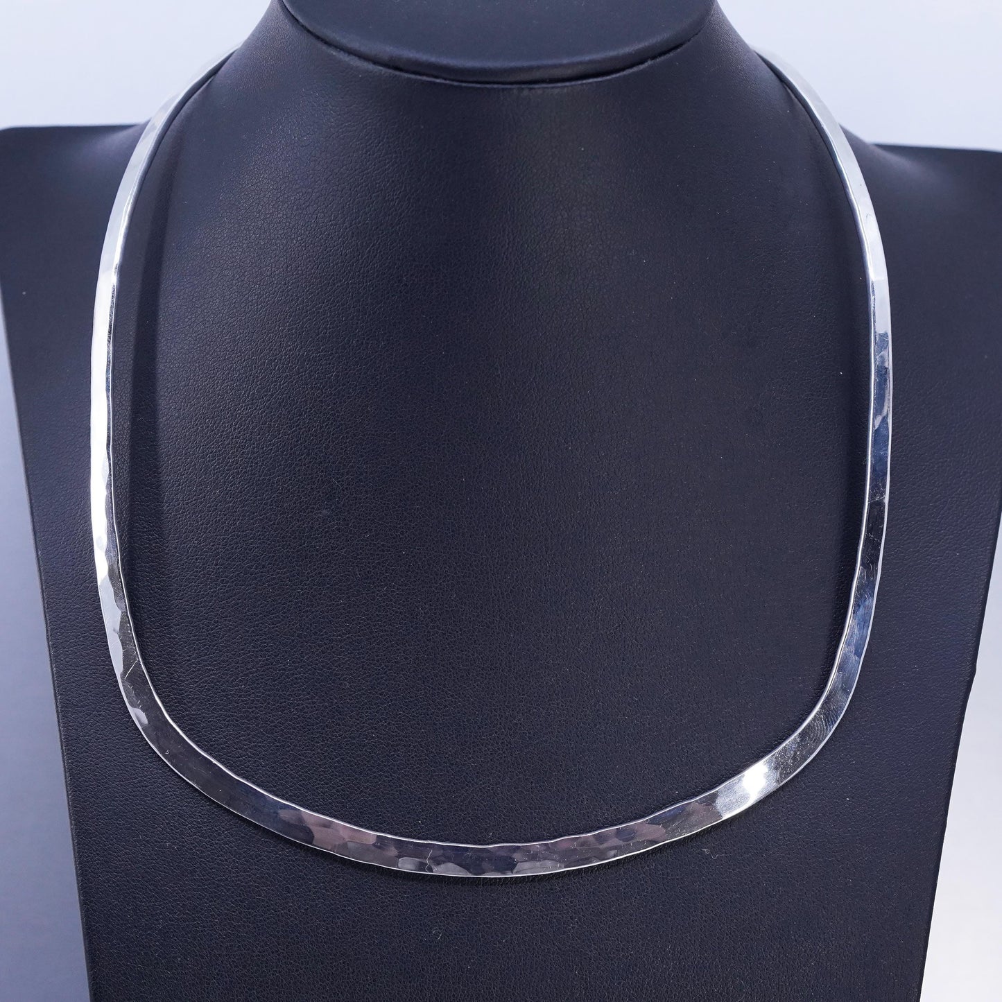 16", vintage Sterling 925 silver handmade hammered choker collar necklace