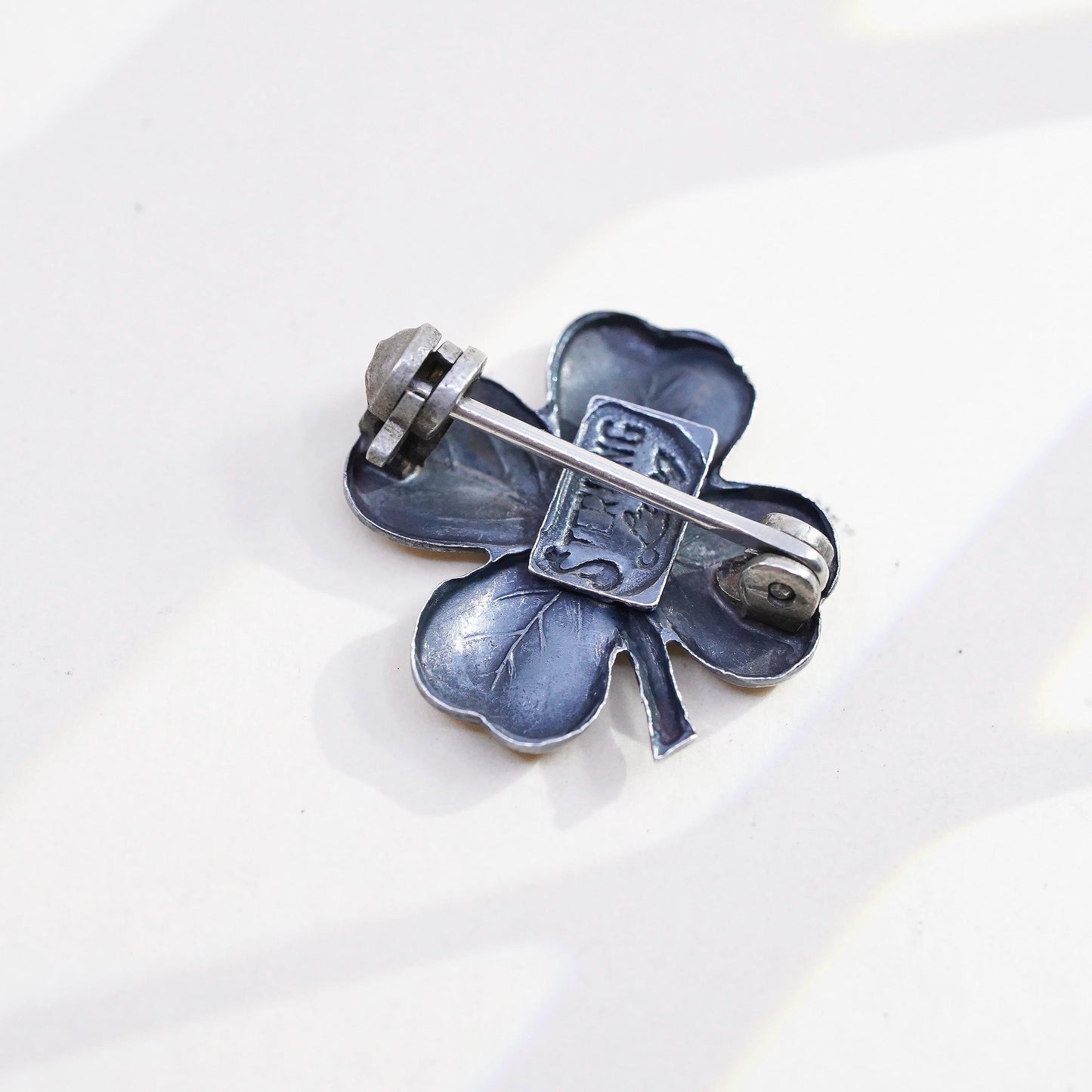 Vintage Lang sterling silver dogwood flower brooch, fine 925 silver pin