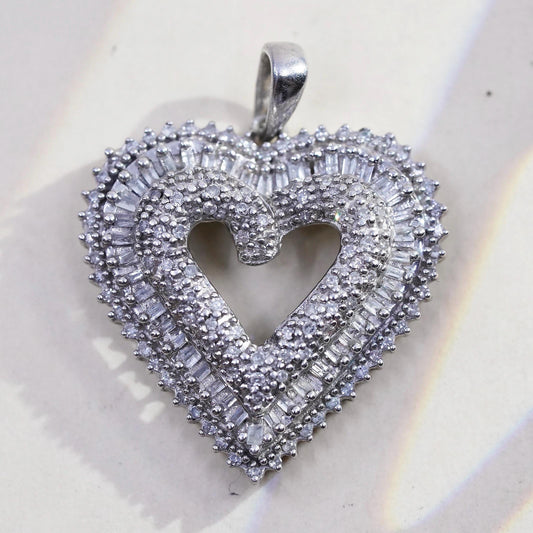 vintage Sterling silver Pendant, 925 heart cluster diamonds, wedding jewelry