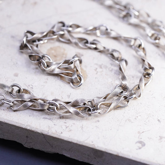 30" Sterling Silver Infinity Chain Necklace, 925 Textured Twisted Fancy Links